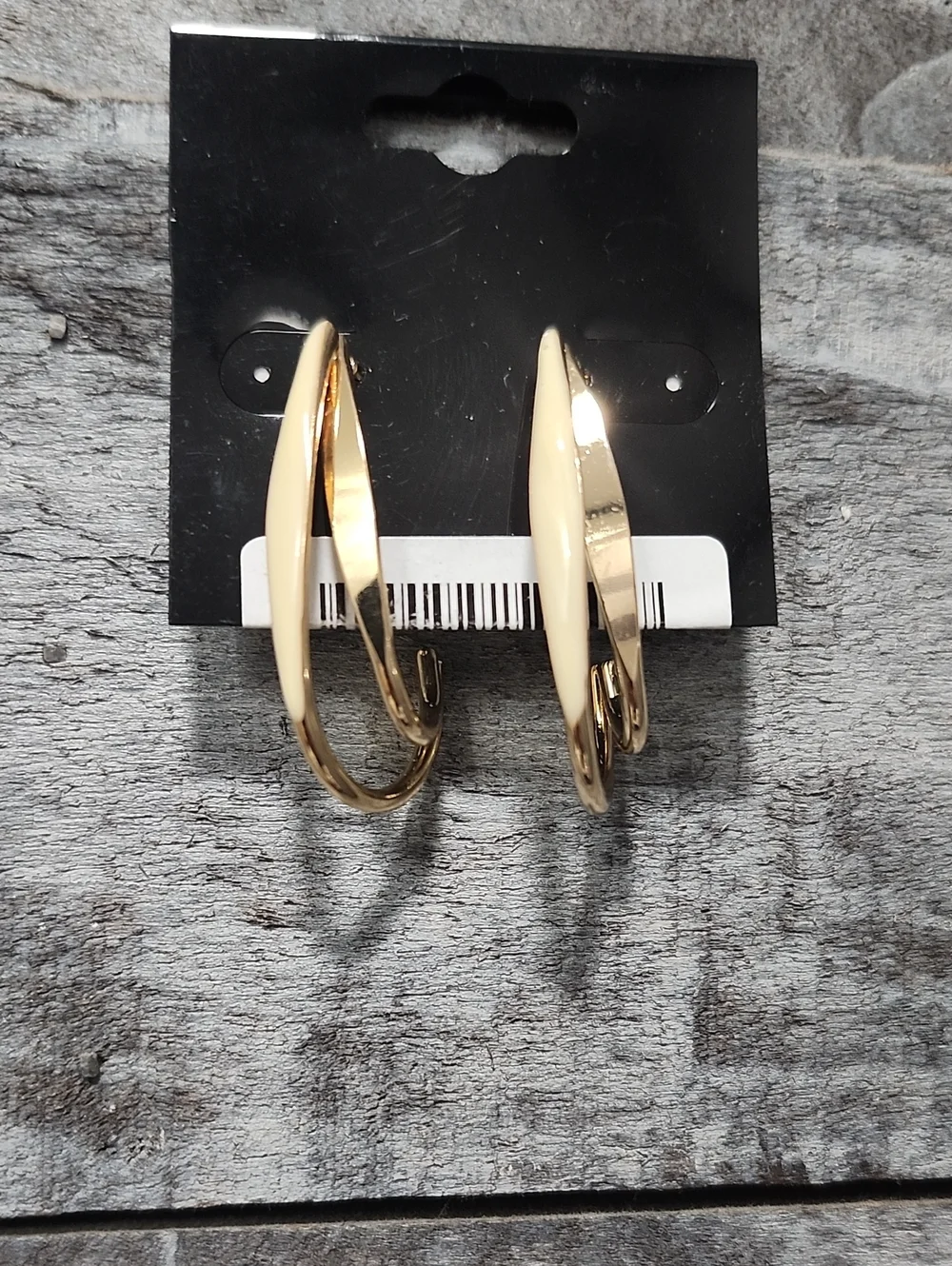 Gold and Cream Twist Hoop Earrings - Women Jewelry